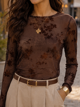 Charger l'image dans la galerie, Top dentelles effet velours / Choco
