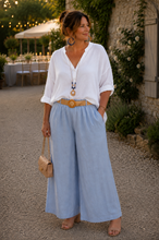 Charger l'image dans la galerie, PANTALON FLUIDE CEINTURE BLEU CIEL grandes tailles

